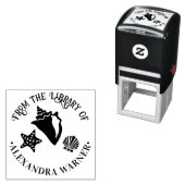 コンキスターフィッシュホタテ貝殻ビーチ図書館ラウンド セルフインキングスタンプ (インサイチュ)