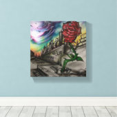 コンクリートから育ったバラ キャンバスプリント (インサイチュ (ウッドフロア))