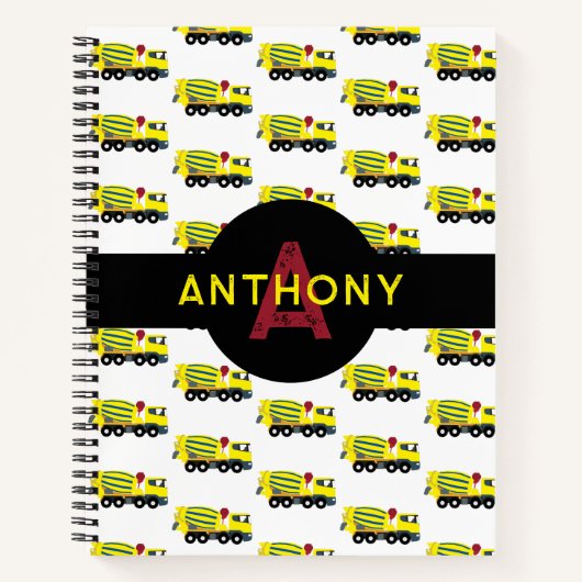 コンクリートセメントトラック建設子供モノグラム ノートブック (正面)