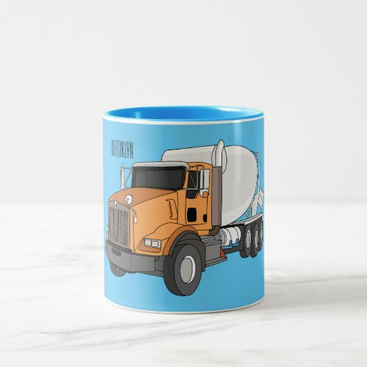 コンクリートセメント混合トラック漫画イラストレーション ツートーンマグカップ (中央)