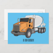 コンクリートセメント混合トラック漫画イラストレーション ポストカード (正面/裏面)