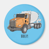 コンクリートセメント混合トラック漫画イラストレーション マグネット (正面)