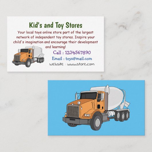 コンクリートセメント混合トラック漫画イラストレーション 名刺 (正面/裏面)