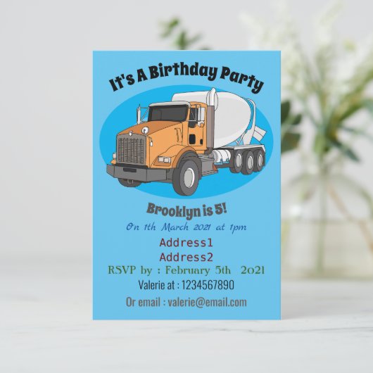 コンクリートセメント混合トラック漫画イラストレーション 招待状 (スタンド正面)