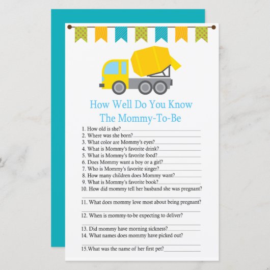 コンクリートミキサーどのように良く知っている赤ちゃんシャワー (正面/裏面)