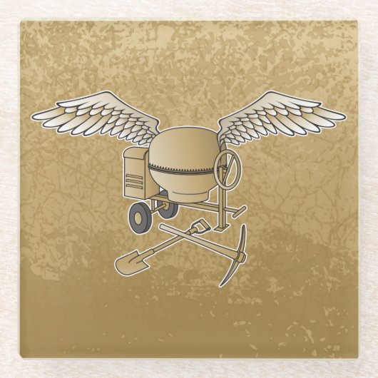 コンクリートミキサーのベージュ ガラスコースター (正面)