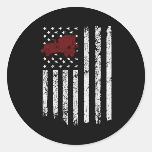 コンクリートミキサーアメリカ国旗の愛国的なセットトラックD ラウンドシール (正面)