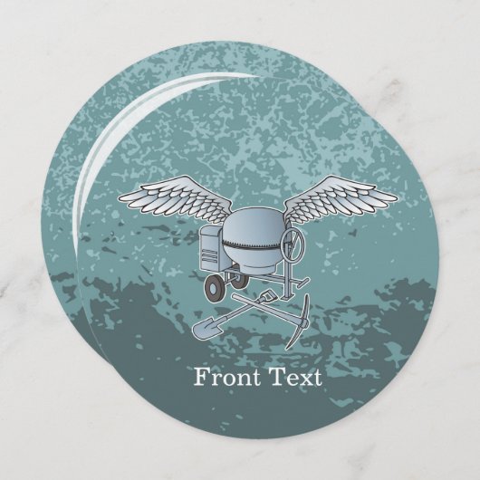 コンクリートミキサーブルーグレー 招待状 (正面/裏面)