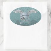 コンクリートミキサーブルーグレー 楕円形シール (バッグ)