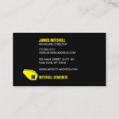 コンクリートミキサーモノグラムイエロー/ブラックビジネスカード コーリングカード (裏面)