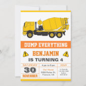 コンクリートミキサー建築子供の誕生日パーティー 招待状 (正面)