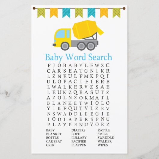 コンクリートミキサー赤ちゃんシャワー語検索ゲーム (正面)