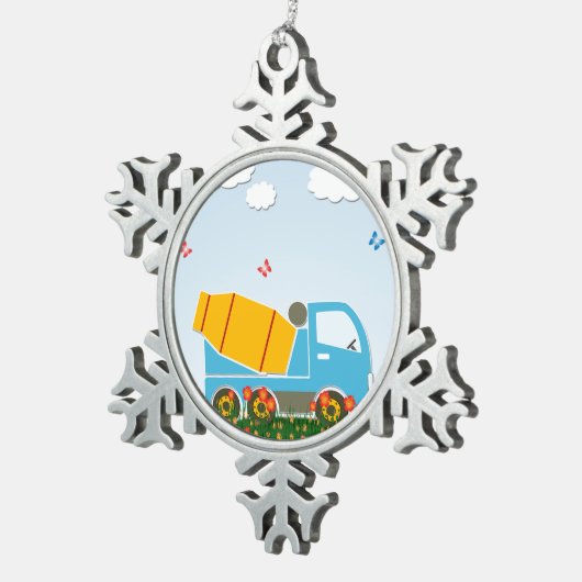 コンクリートミキサー車のトラック スノーフレークピューターオーナメント (右)