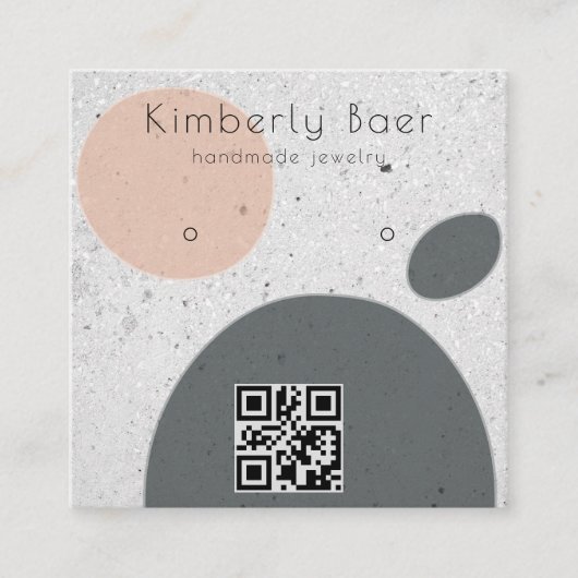 コンクリートモダン抽象芸術イヤリング表示QRコード スクエア名刺 (正面)