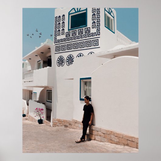 コンクリート造の家に寄り掛かる人 ポスター (正面)