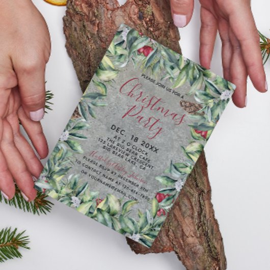 コンクリ素朴ート木材リーススクリプトクリスマスパーティー 招待状