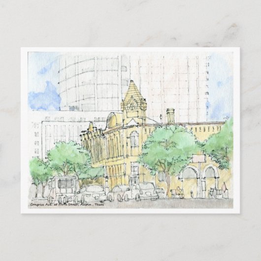 コングレス・アベ。アットフォース通り、オースティン、テキサス州 ポストカード (正面)