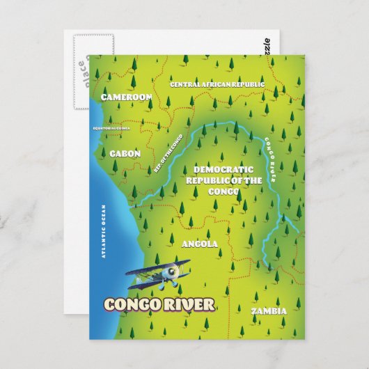 コングー川 美しいヴィンテージ地図 ポストカード (正面/裏面)