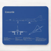 コンコルド – 飛行機の設計図スケッチ計画AD マウスパッド (正面)