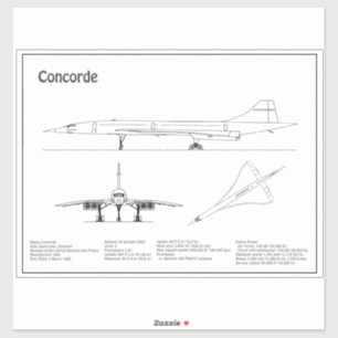 コンコルド – 飛行機の設計図スケッチ計画BD シール