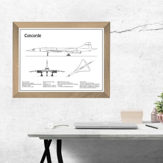 コンコルド – 飛行機の設計図スケッチ計画BD フォトプリント           