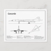 コンコルド – 飛行機の設計図スケッチ計画BD ポストカード (正面)