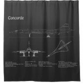 コンコルド – 飛行機の設計図スケッチ計画PD シャワーカーテン (正面)
