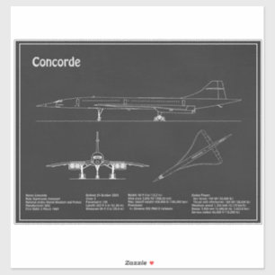 コンコルド – 飛行機の設計図スケッチ計画PD シール