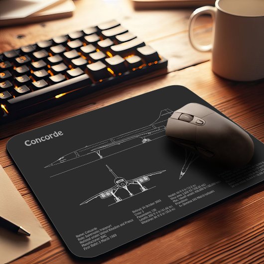 コンコルド – 飛行機の設計図スケッチ計画PD マウスパッド