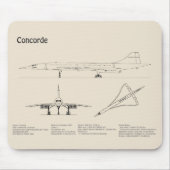 コンコルド – 飛行機の設計図スケッチ計画SD マウスパッド (正面)