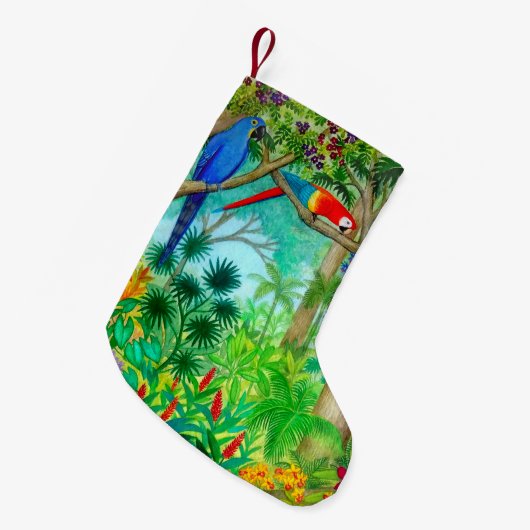 コンゴウインコのオウムのジャングルのクリスマスのストッキング スモールクリスマスストッキング (正面 (吊り時))