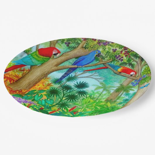 コンゴウインコのオウムの芸術のジャングルの紙皿 ペーパープレート (アングル)