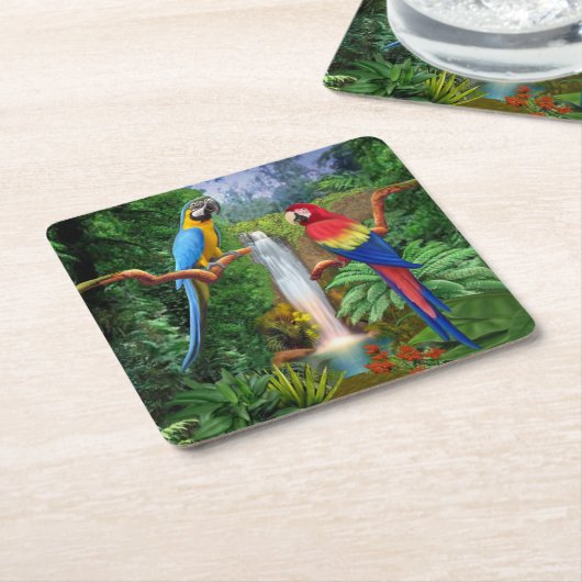 コンゴウインコの熱帯オウム スクエアペーパーコースター (アングル)