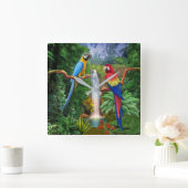 コンゴウインコの熱帯オウム スクエア壁時計 (ホーム)