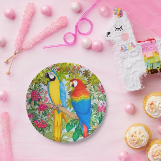 コンゴウインコは熱帯鳥の紙皿をオウム返しします ペーパープレート (パーティー)