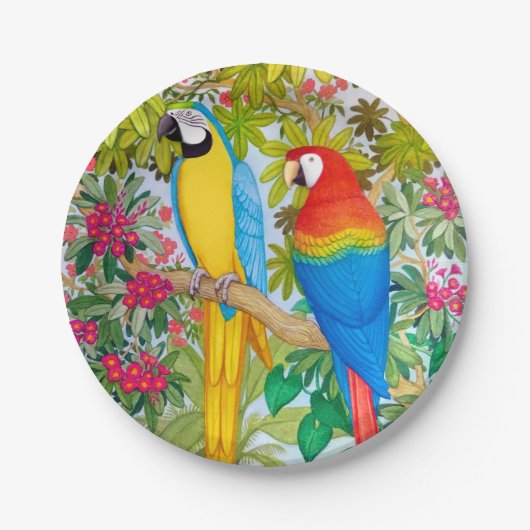 コンゴウインコは熱帯鳥の紙皿をオウム返しします ペーパープレート (正面)