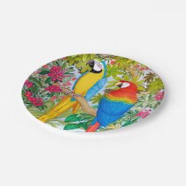 コンゴウインコは熱帯鳥の紙皿をオウム返しします ペーパープレート