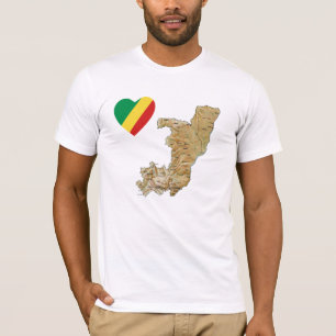 コンゴブラザヴィルの旗のハートおよび地図のTシャツ Tシャツ