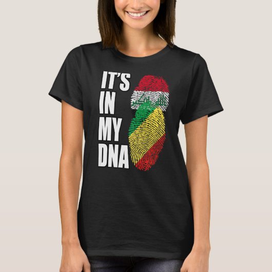 コンゴ共和国とイラクのミックスDNA国旗の伝統 Tシャツ (正面)
