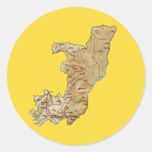 コンゴ共和国地図ステッカー ラウンドシール (正面)