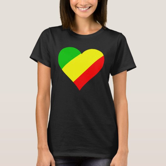 コンゴ国旗ハートコンゴ愛コンゴ Tシャツ (正面)