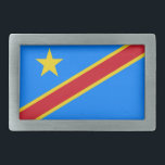コンゴ国旗 長方形ベルトバックル<br><div class="desc">コンゴ民主共和国の愛国国旗。</div>