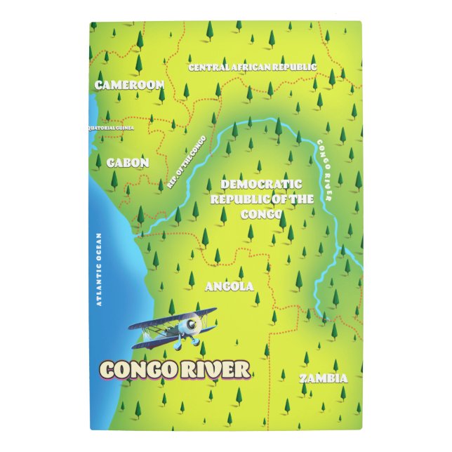 コンゴ川美しいヴィンテージの地図 メタルプリント (正面)