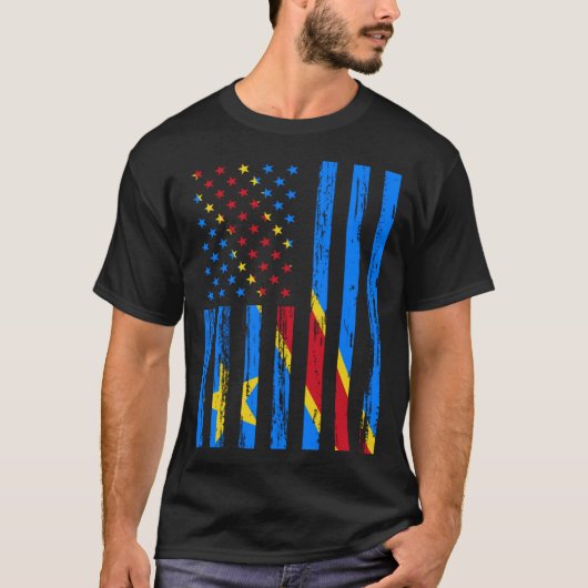 コンゴ民主共和国国旗アメリカ合衆国 Tシャツ (正面)