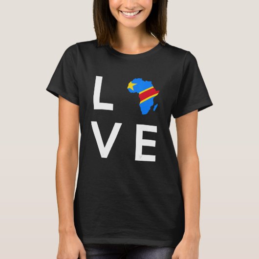 コンゴ民主共和国国旗ラブアフリカコンティン Tシャツ (正面)