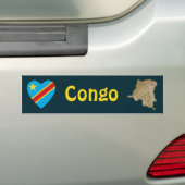 コンゴ民主共和国 フラグ ハート + 地図 バンパーステッカー (車上)