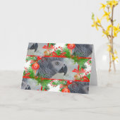 コンゴ・アフリカの灰色のオウム・クリスマス カード (黄色い花)