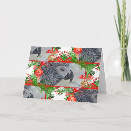 コンゴ・アフリカの灰色のオウム・クリスマス カード (正面)