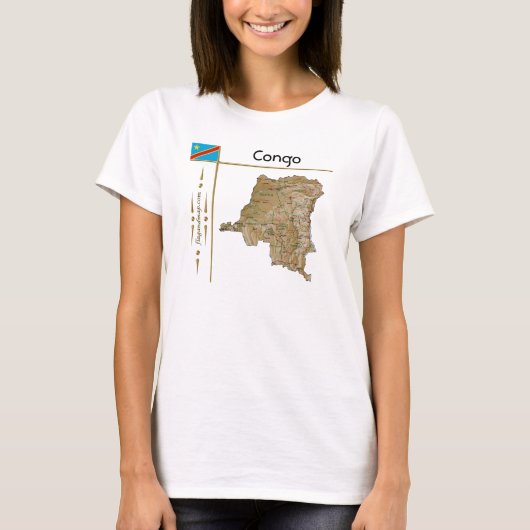 コンゴ・キンシャサの地図と国旗とタイトルTシャツ Tシャツ (正面)