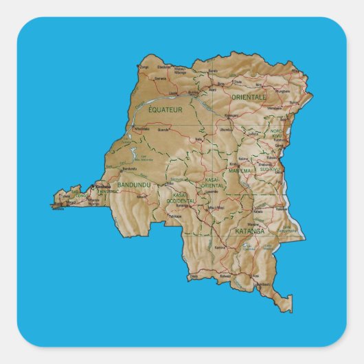 コンゴ・キンシャサの地図ステッカー スクエアシール (正面)